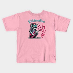 Valentine Love Guitaist Cat Kids T-Shirt